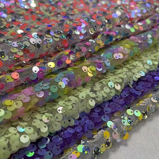 5 Yards Colorful Sequins Lace Material Fabric For Dresses ZT066