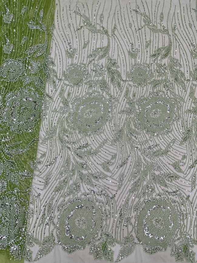 5 Yards Luxury Heavy Pearls Beaded Lace Material Fabric For Dresses