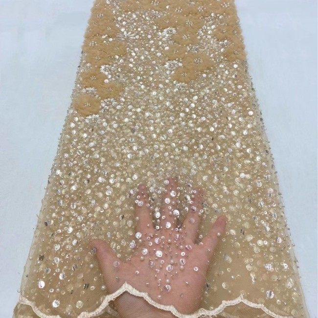 5 Yards Colorful Sequins Pearls Beaded Embroidered 3D Floral Lace Material Fabric For Dresses ZT075