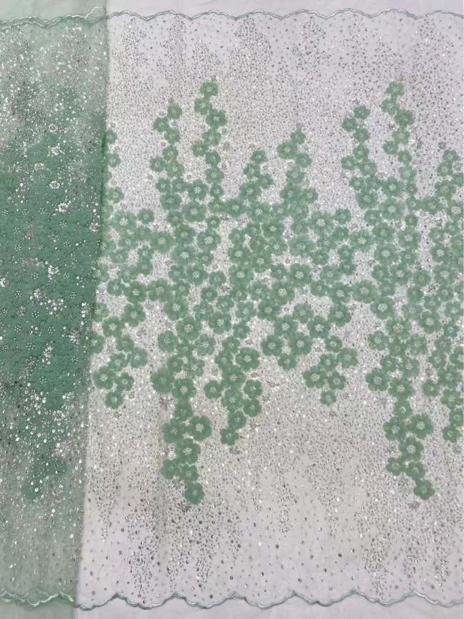 5 Yards Colorful Sequins Pearls Beaded Embroidered 3D Floral Lace Material Fabric For Dresses ZT075