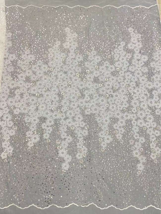5 Yards Colorful Sequins Pearls Beaded Embroidered 3D Floral Lace Material Fabric For Dresses ZT075