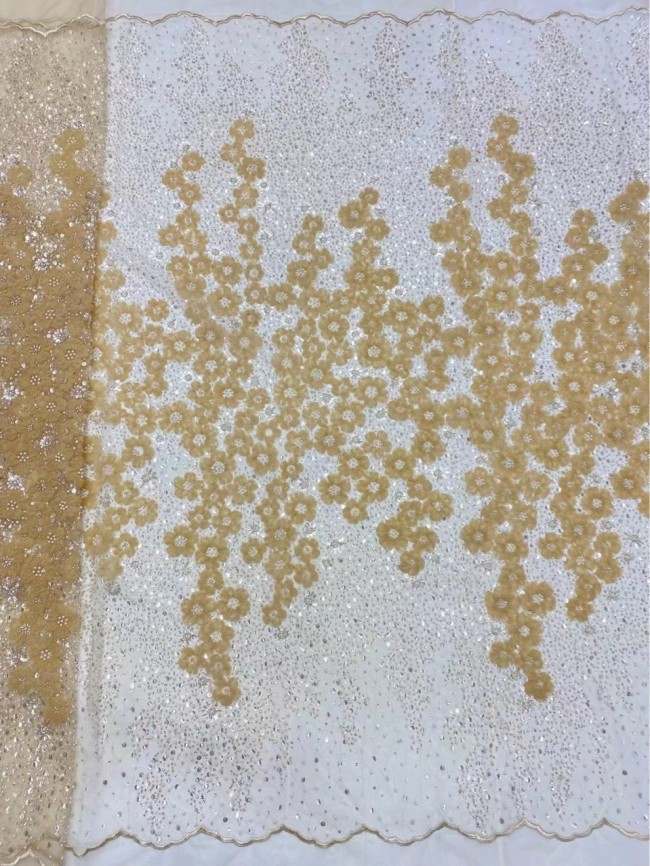 5 Yards Colorful Sequins Pearls Beaded Embroidered 3D Floral Lace Material Fabric For Dresses ZT075