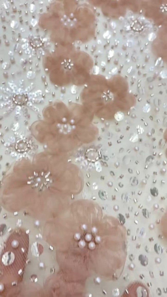 5 Yards Beaded 3D Floral Lace Material Fabric For Dresses