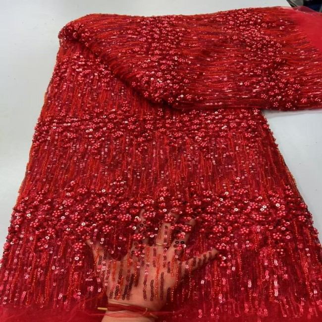 5 Yards Colorful Sequins Pearls Beaded Embroidered 3D Floral Lace Material Fabric For Dresses ZT079