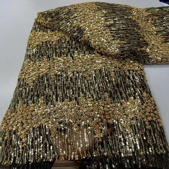 5 Yards Colorful Sequins Pearls Beaded Embroidered 3D Floral Lace Material Fabric For Dresses ZT079