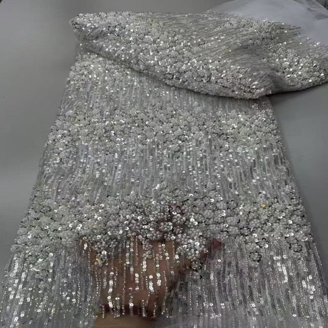 5 Yards Colorful Sequins Pearls Beaded Embroidered 3D Floral Lace Material Fabric For Dresses ZT079