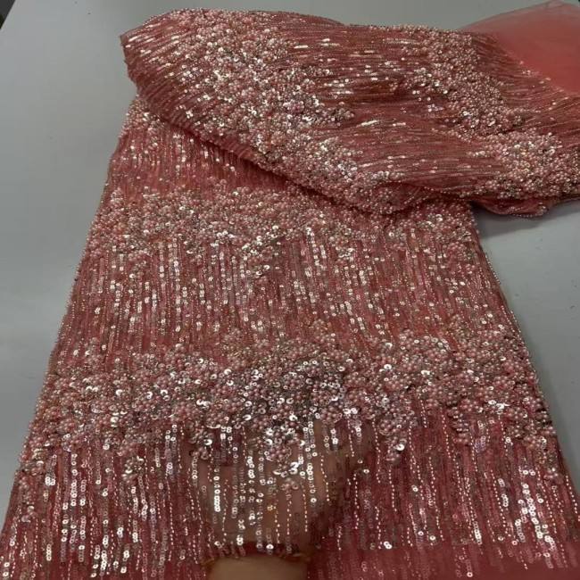 5 Yards Colorful Sequins Pearls Beaded Embroidered 3D Floral Lace Material Fabric For Dresses ZT079