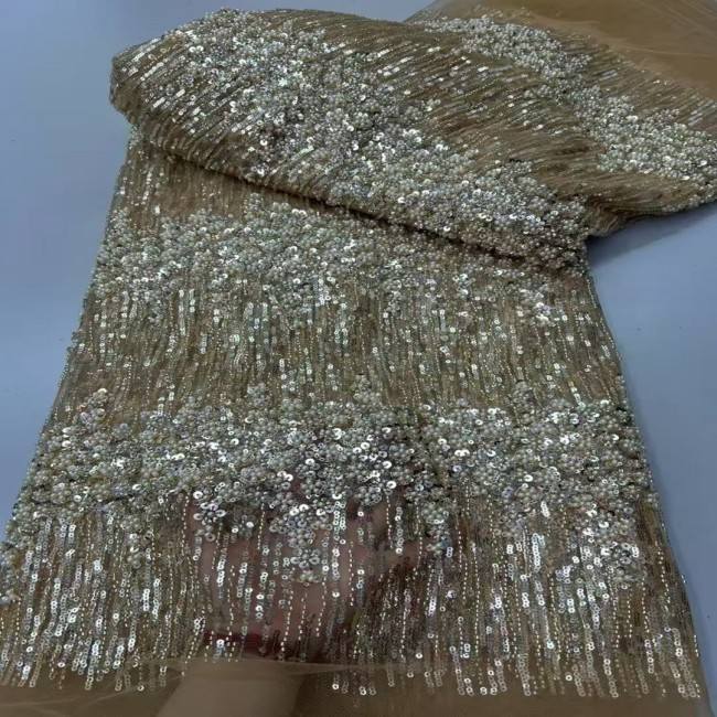 5 Yards Colorful Sequins Pearls Beaded Embroidered 3D Floral Lace Material Fabric For Dresses ZT079