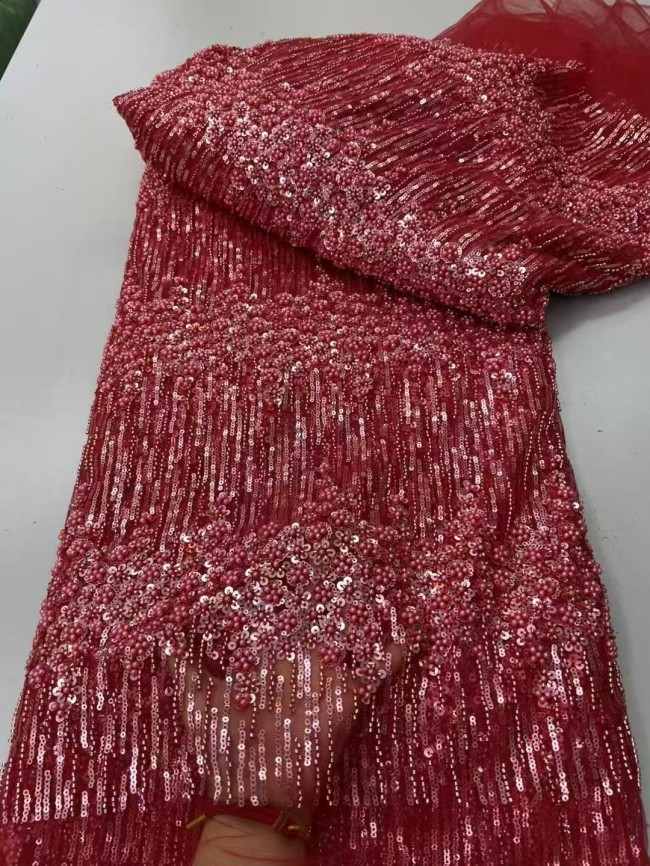 5 Yards Colorful Sequins Pearls Beaded Embroidered 3D Floral Lace Material Fabric For Dresses ZT079