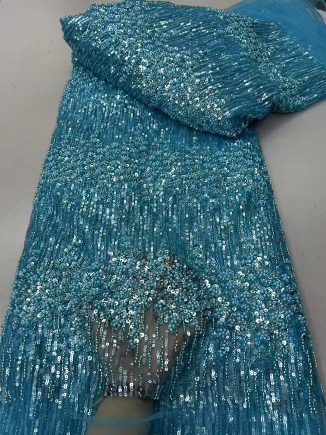 5 Yards Colorful Sequins Pearls Beaded Embroidered 3D Floral Lace Material Fabric For Dresses ZT079