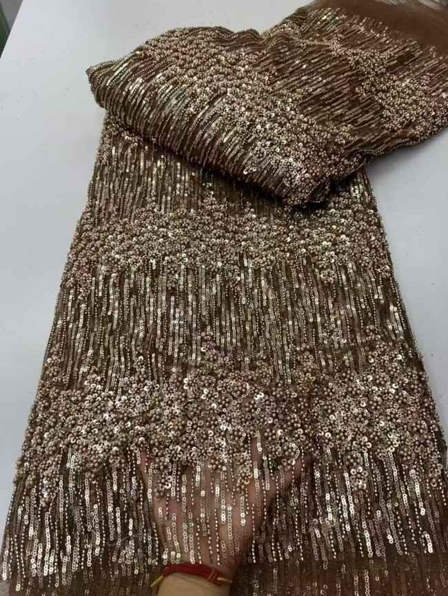 5 Yards Colorful Sequins Pearls Beaded Embroidered 3D Floral Lace Material Fabric For Dresses ZT079