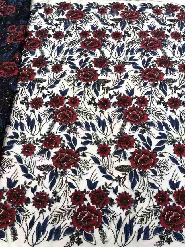 5 Yards Colorful Sequins Pearls Beaded Embroidered 3D Floral Lace Material Fabric For Dresses ZT088