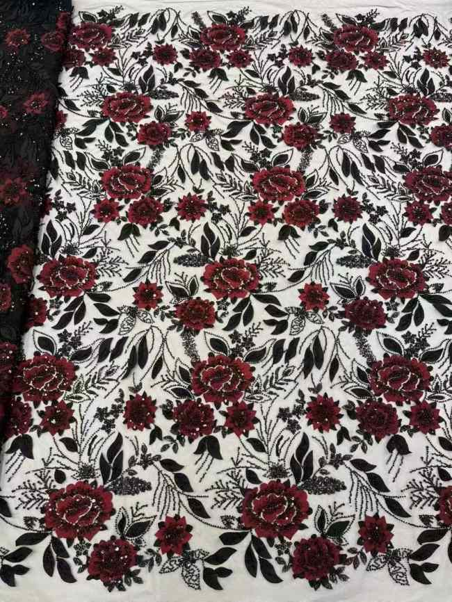 5 Yards Colorful Sequins Pearls Beaded Embroidered 3D Floral Lace Material Fabric For Dresses ZT088