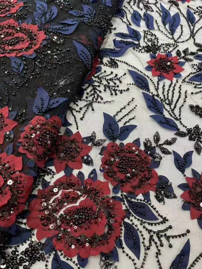 5 Yards Colorful Beaded 3D Floral Lace Material Fabric For Dresses