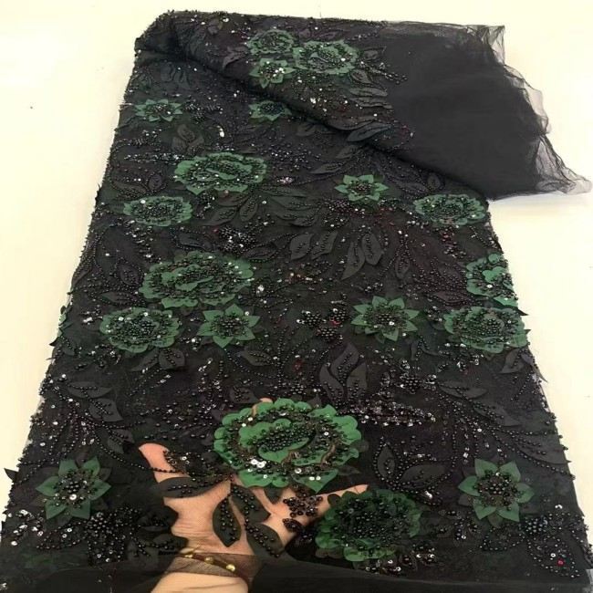 5 Yards Colorful Sequins Pearls Beaded Embroidered 3D Floral Lace Material Fabric For Dresses ZT088