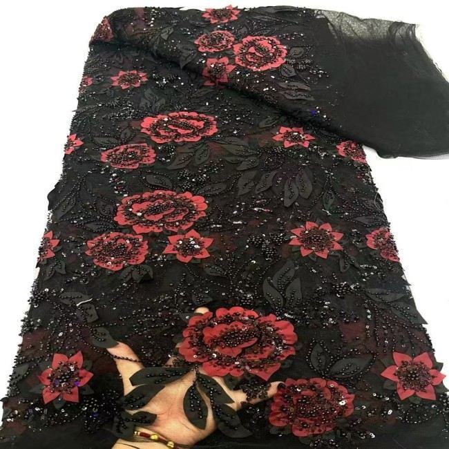 5 Yards Colorful Sequins Pearls Beaded Embroidered 3D Floral Lace Material Fabric For Dresses ZT088
