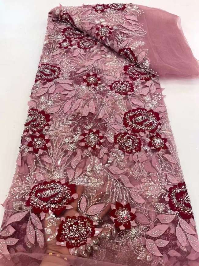 5 Yards Colorful Sequins Pearls Beaded Embroidered 3D Floral Lace Material Fabric For Dresses ZT088
