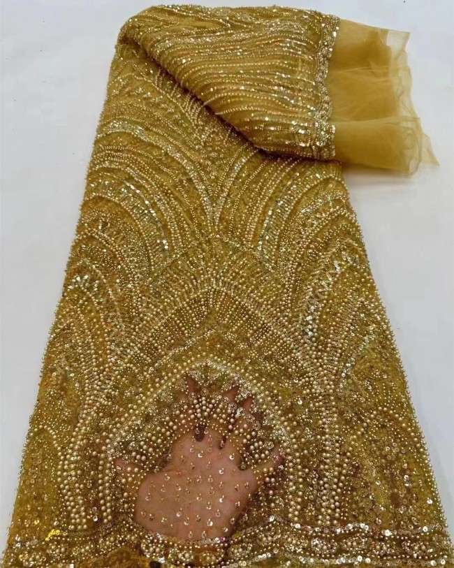 5 Yards Colorful Sequins Pearls Beaded Embroidered 3D Floral Lace Material Fabric For Dresses ZT095