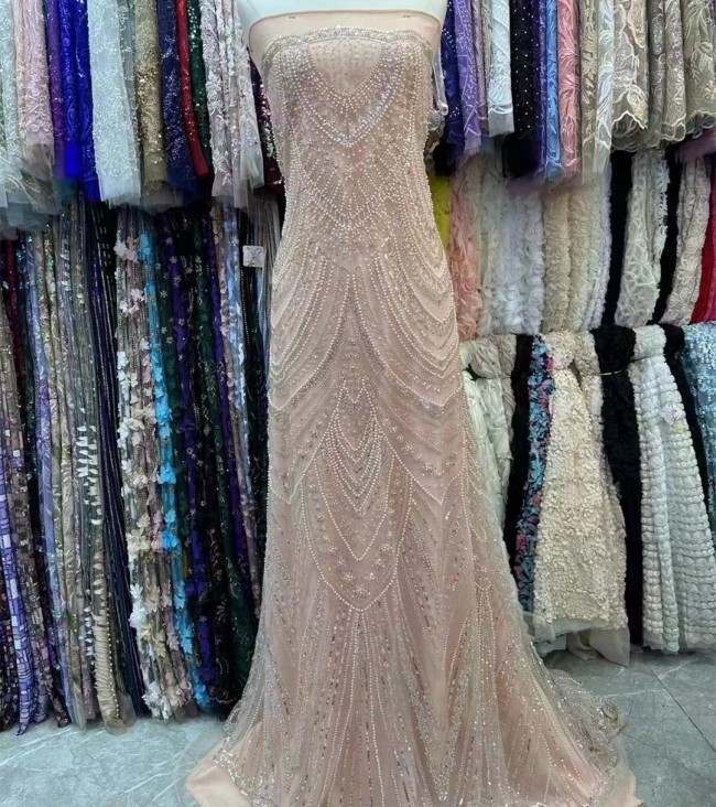5 Yards Colorful Sequins Pearls Beaded Embroidered 3D Floral Lace Material Fabric For Dresses ZT095