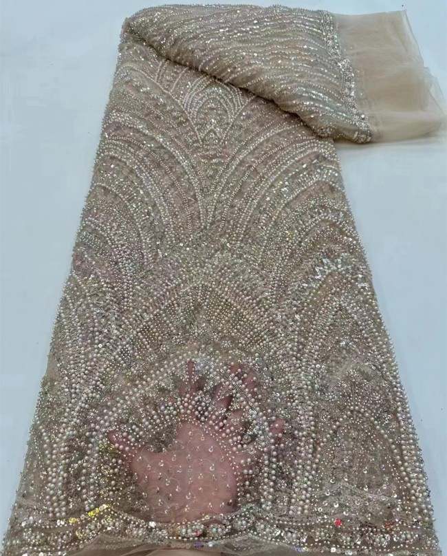 5 Yards Colorful Sequins Pearls Beaded Embroidered 3D Floral Lace Material Fabric For Dresses ZT095