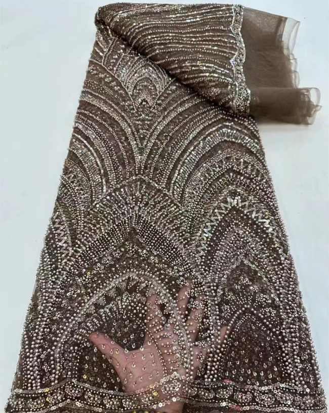 5 Yards Colorful Sequins Pearls Beaded Embroidered 3D Floral Lace Material Fabric For Dresses ZT095