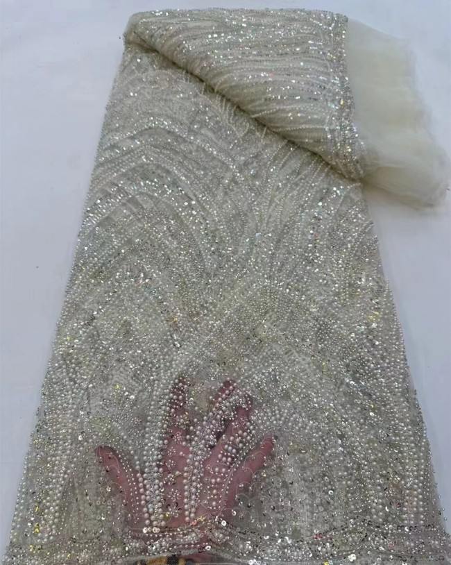 5 Yards Colorful Sequins Pearls Beaded Embroidered 3D Floral Lace Material Fabric For Dresses ZT095