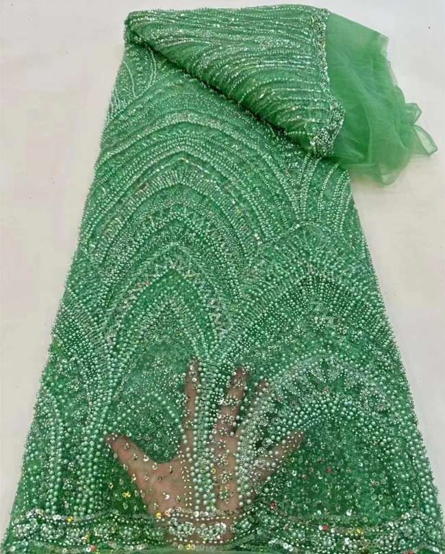 5 Yards Colorful Sequins Pearls Beaded Embroidered 3D Floral Lace Material Fabric For Dresses ZT095