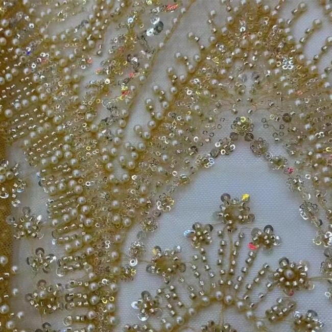 5 Yards Pearls Beaded Lace Material Fabric For Dresses