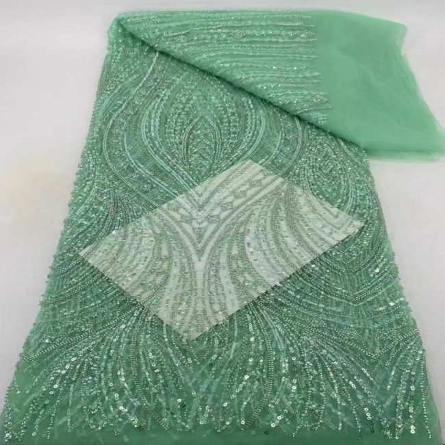 5 Yards Colorful Sequins Pearls Beaded Embroidered 3D Floral Lace Material Fabric For Dresses ZT105