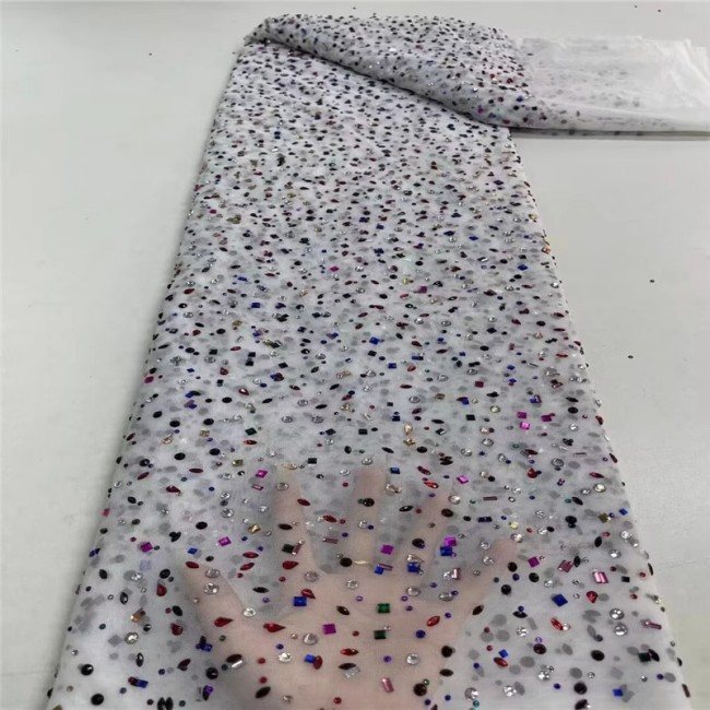 5 Yards Colorful Sequins Pearls Beaded Embroidered 3D Floral Lace Material Fabric For Dresses ZT119