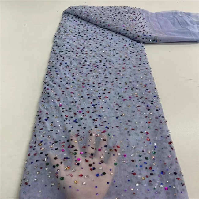 5 Yards Colorful Sequins Pearls Beaded Embroidered 3D Floral Lace Material Fabric For Dresses ZT119