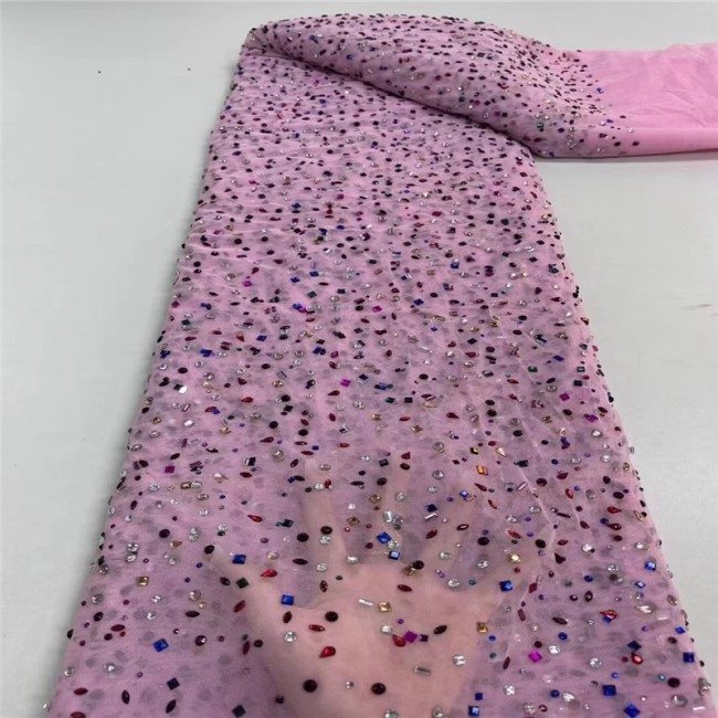 5 Yards Colorful Sequins Pearls Beaded Embroidered 3D Floral Lace Material Fabric For Dresses ZT119