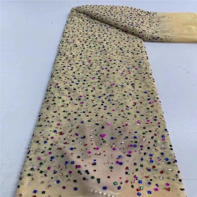 5 Yards Colorful Sequins Pearls Beaded Embroidered 3D Floral Lace Material Fabric For Dresses ZT119
