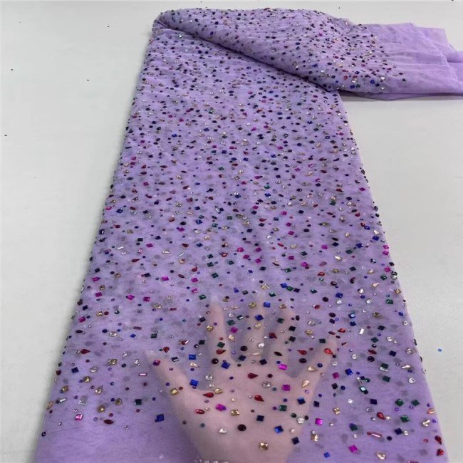 5 Yards Colorful Sequins Pearls Beaded Embroidered 3D Floral Lace Material Fabric For Dresses ZT119