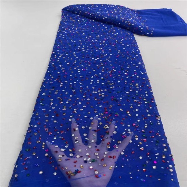 5 Yards Colorful Sequins Pearls Beaded Embroidered 3D Floral Lace Material Fabric For Dresses ZT119