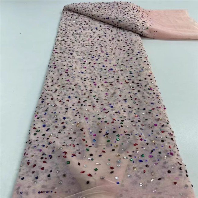 5 Yards Colorful Sequins Pearls Beaded Embroidered 3D Floral Lace Material Fabric For Dresses ZT119