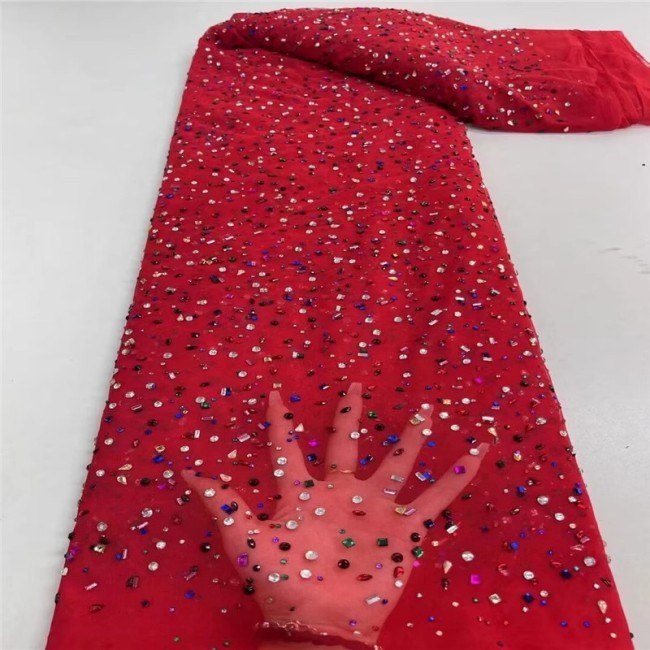 5 Yards Colorful Sequins Pearls Beaded Embroidered 3D Floral Lace Material Fabric For Dresses ZT119