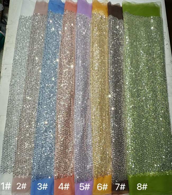 5 Yards Colorful Sequins Pearls Beaded Embroidered 3D Floral Lace Material Fabric For Dresses ZT121