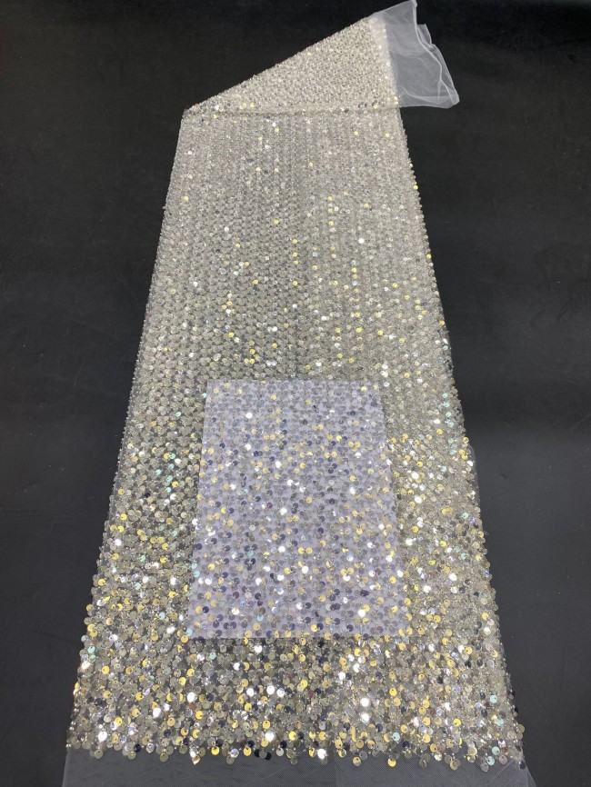5 Yards Colorful Sequins Pearls Beaded Embroidered 3D Floral Lace Material Fabric For Dresses ZT121