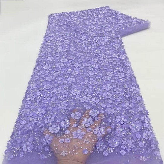 5 Yards Colorful Sequins Pearls Beaded Embroidered 3D Floral Lace Material Fabric For Dresses ZT122