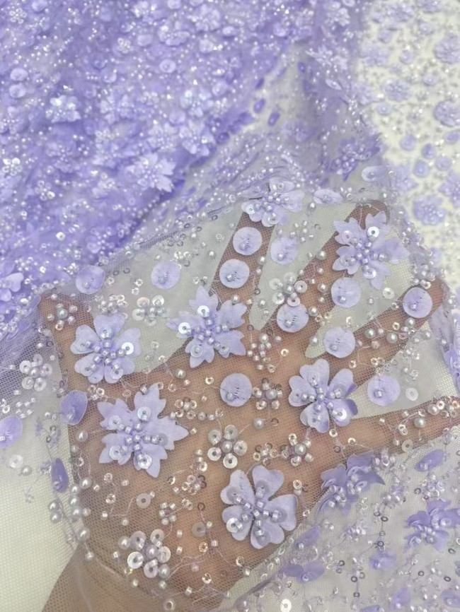 5 Yards Colorful Sequins Pearls Beaded Embroidered 3D Floral Lace Material Fabric For Dresses ZT122