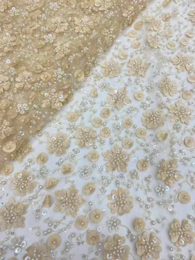5 Yards Colorful Sequins Pearls Beaded Embroidered 3D Floral Lace Material Fabric For Dresses ZT122