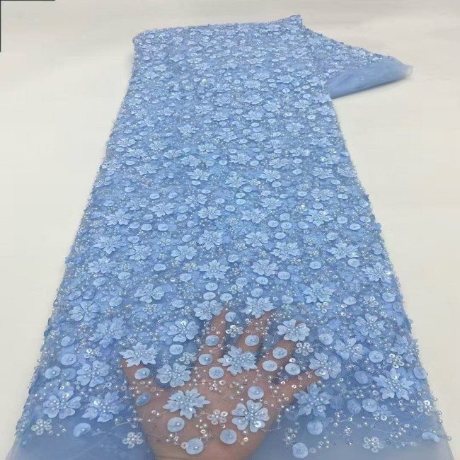 5 Yards Colorful Sequins Pearls Beaded Embroidered 3D Floral Lace Material Fabric For Dresses ZT122