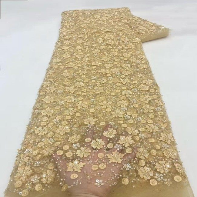 5 Yards Colorful Sequins Pearls Beaded Embroidered 3D Floral Lace Material Fabric For Dresses ZT122