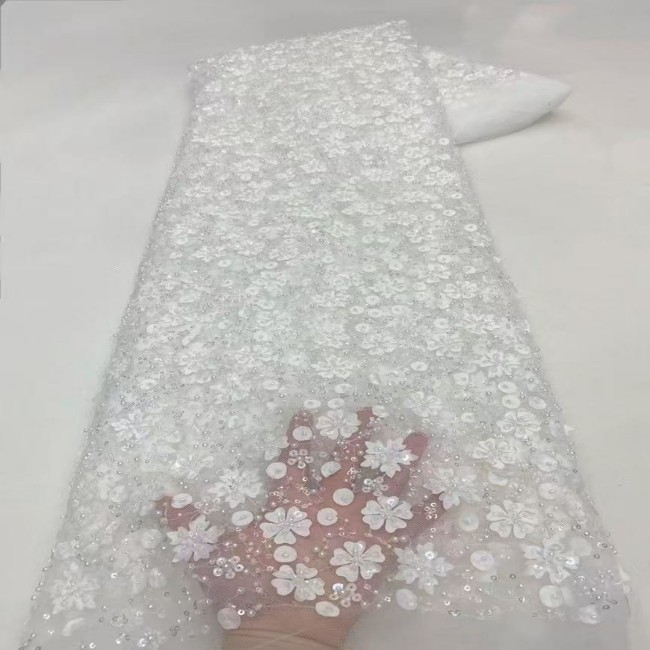 5 Yards Colorful Sequins Pearls Beaded Embroidered 3D Floral Lace Material Fabric For Dresses ZT122