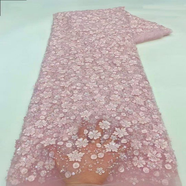5 Yards Colorful Sequins Pearls Beaded Embroidered 3D Floral Lace Material Fabric For Dresses ZT122