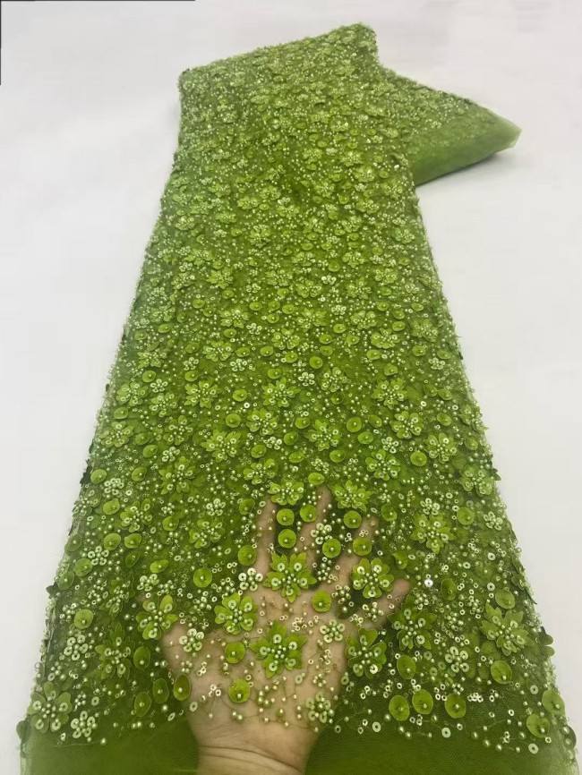 5 Yards Colorful Sequins Pearls Beaded Embroidered 3D Floral Lace Material Fabric For Dresses ZT122