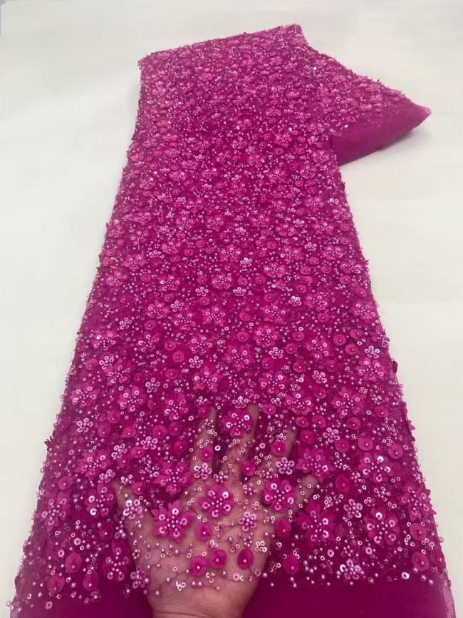 5 Yards Colorful Sequins Pearls Beaded Embroidered 3D Floral Lace Material Fabric For Dresses ZT122