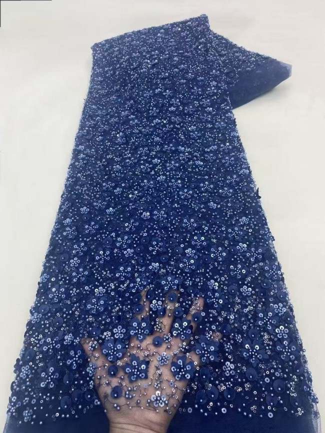 5 Yards Colorful Sequins Pearls Beaded Embroidered 3D Floral Lace Material Fabric For Dresses ZT122