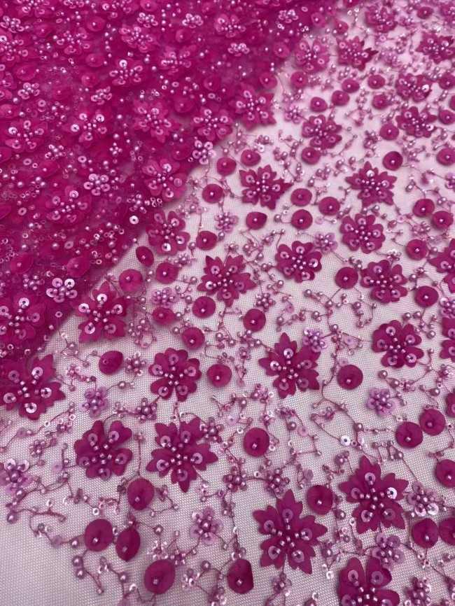 5 Yards Colorful Sequins Pearls Beaded Embroidered 3D Floral Lace Material Fabric For Dresses ZT122